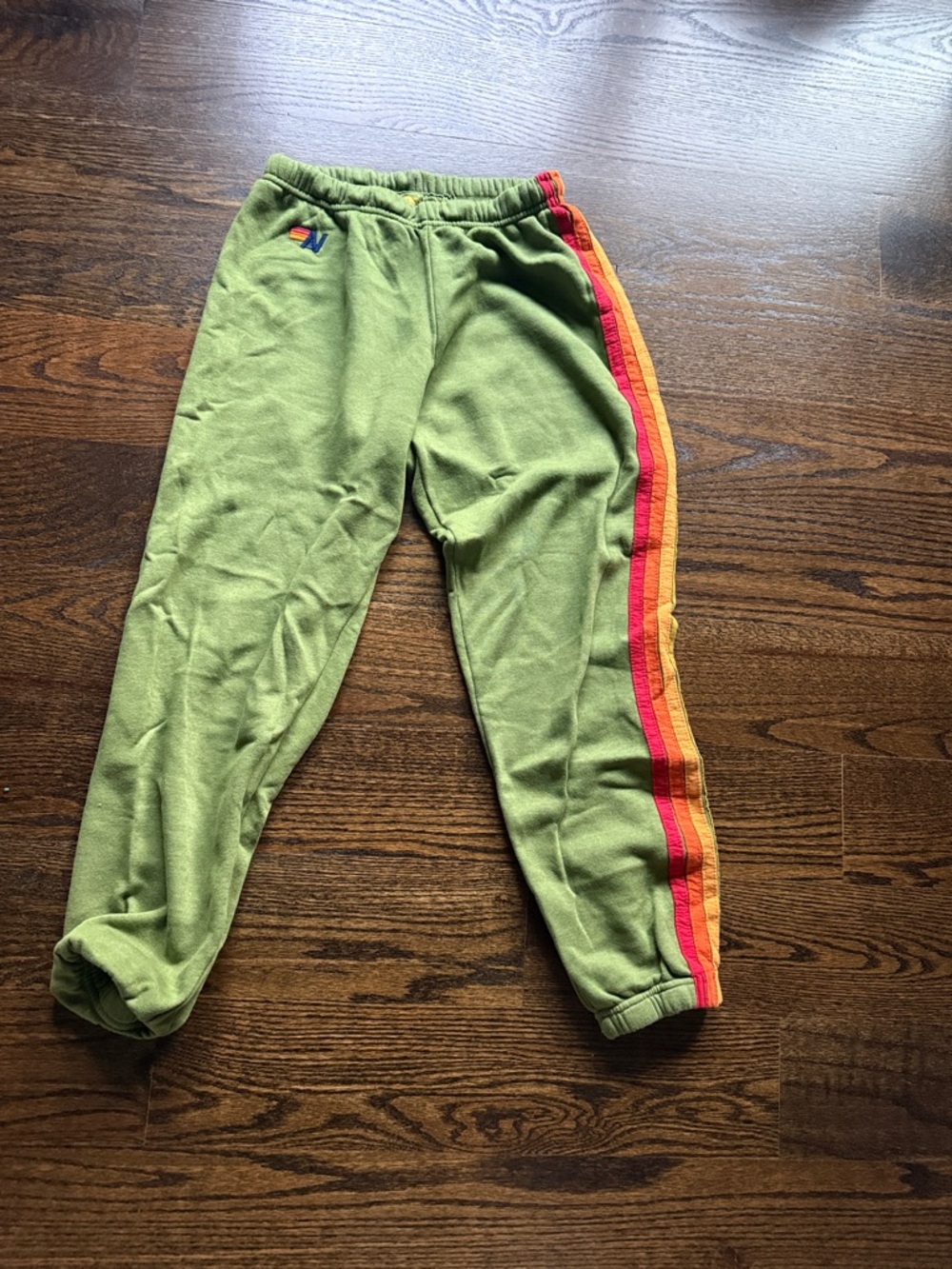 Aviator Nation Olive Green Sweatpants with Red and Orange Side Stripes